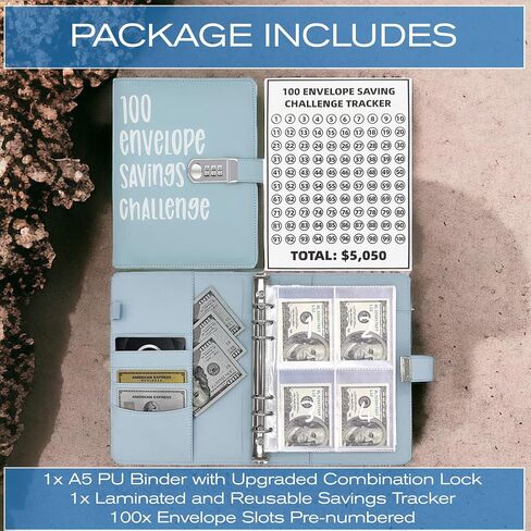 100 Envelopes Money Saving Challenge Book with Upgraded Combination Lock, Savings Challenges Book with Cash Envelopes That is Easy, Fun and Safe Way to Save $5,050 (Black) in Saudi Arabia