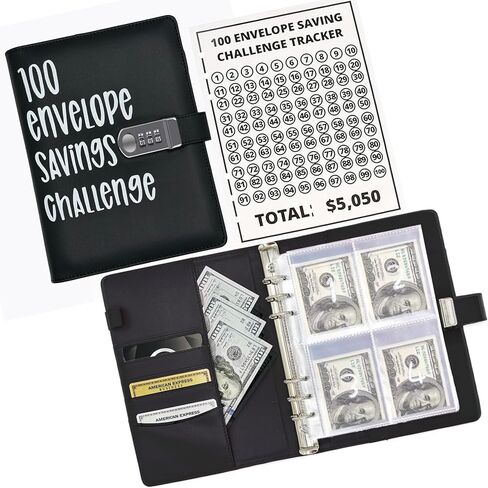 100 Envelopes Money Saving Challenge Book with Upgraded Combination Lock, Savings Challenges Book with Cash Envelopes That is Easy, Fun and Safe Way to Save $5,050 (Black) in Saudi Arabia