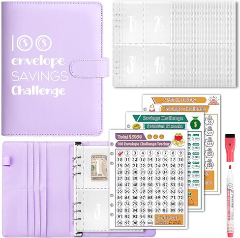 100 Envelopes Money Saving Challenge, A5 Savings Challenges Book Budget Binder with Cash Envelopes Erasable Tracker, Easy and Fun Way to Save $500 $5050 $10000 (Green) in Kuwait