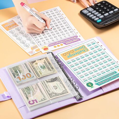 100 Envelopes Money Saving Challenge, A5 Savings Challenges Book Budget Binder with Cash Envelopes Erasable Tracker, Easy and Fun Way to Save $500 $5050 $10000 (Green) in Kuwait