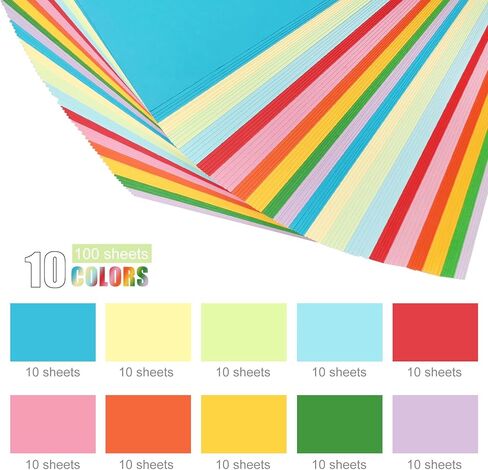 50 ورقة من ورق البطاقات اللامع، ورق حرفي لامع لامع مقاس A4 مقاس 11.7 × 8.3 بوصة، ورق لامع متنوع 10 ألوان لمشروع DIY، والديكور، ولفائف الهدايا 250 جرامًا في المتر المربع in Kuwait