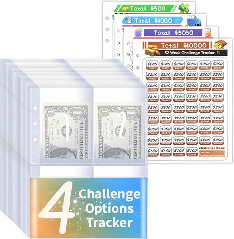 25 Pack A5 Binder Inserts and 4 Challenge Trackers, 100 Envelopes Money Saving Challenge, Pre-numbered 1-100 Clear Cash Stuffing Envelopes for 6 Ring Budget Binder (Transparent) in Saudi Arabia