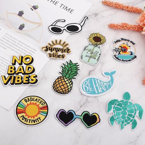 Yolev 20 Pieces Iron On Patches and Cool Outdoors Iron On Patches Hippie Retro Embroidered Patches for Backpacks, Jeans, Jackets and Clothes DIY Craft in Kuwait