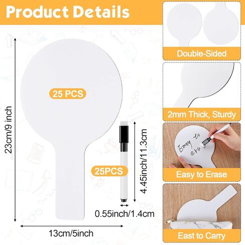 25 Sets 5x9 Inch Answer Dry Erase Paddles and 25 Black Marker Set Handheld Small Dry Erase Board Double Sided Auction Paddles Handheld Whiteboard for Classroom Voting Answering Auction Bidding in Saudi Arabia