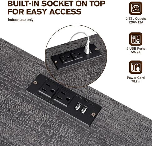 Large Record Player Stand with Power Outlets, Vinyl Record Storage Table with Display Shelf Holds Up to 200 Albums, Turntable Stand Record Storage Cabinet with Wood Legs for Living Room Bedroom, Brown in Kuwait