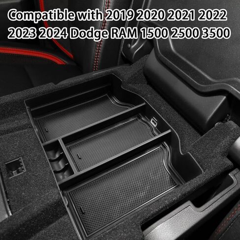 منظم وحدة التحكم المركزية TACOBRO متوافق مع 2019-2023 2024 Dodge RAM 1500 2500 3500 ملحقات مسند الذراع صندوق تخزين صينية - حافظ على سيارتك نظيفة ومرتبة، زخرفة سوداء in Saudi Arabia