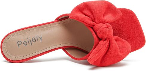 Women's Bow Sandal Mid High Kitten Heel Slip on Square Toe Mule Heels in Kuwait