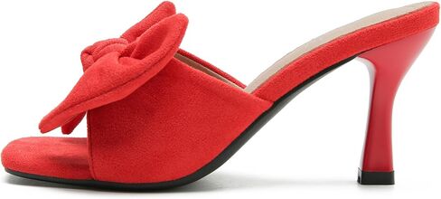 Women's Bow Sandal Mid High Kitten Heel Slip on Square Toe Mule Heels in Kuwait