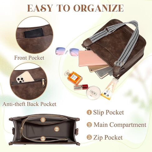 RAVUO Crossbody Bags for Women, Vegan Leather Shoulder Purse Fashion Hobo Handbags with 2 Adjustable Straps in Saudi Arabia