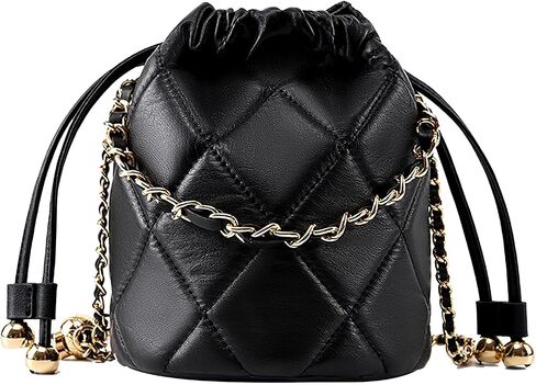 Quilted Bucket Bag for Women Small Leather Drawstring Crossbody Purse Shoulder Handbags Hobo Bags Drawstring Strap in Saudi Arabia