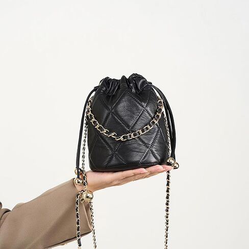 Quilted Bucket Bag for Women Small Leather Drawstring Crossbody Purse Shoulder Handbags Hobo Bags Drawstring Strap in Saudi Arabia