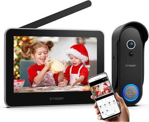 نظام اتصال داخلي لاسلكي عبر الفيديو من TMEZON، كاميرا جرس باب خالية من الأسلاك مع شاشة تعمل باللمس مقاس 7 بوصات، وأطقم هاتف باب عالية الدقة 1080 بكسل، وكشف الحركة، تطبيق TUYA، بدون رسوم شهرية، يدعم نظام دخول WiFi 2.4G/5G in Kuwait