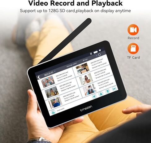 نظام اتصال داخلي لاسلكي عبر الفيديو من TMEZON، كاميرا جرس باب خالية من الأسلاك مع شاشة تعمل باللمس مقاس 7 بوصات، وأطقم هاتف باب عالية الدقة 1080 بكسل، وكشف الحركة، تطبيق TUYA، بدون رسوم شهرية، يدعم نظام دخول WiFi 2.4G/5G in Kuwait