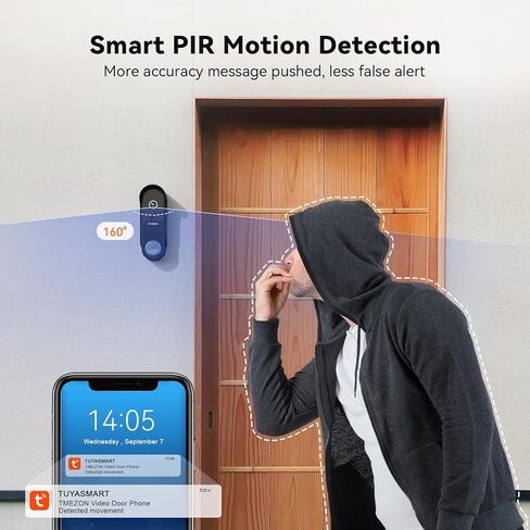 نظام اتصال داخلي لاسلكي عبر الفيديو من TMEZON، كاميرا جرس باب خالية من الأسلاك مع شاشة تعمل باللمس مقاس 7 بوصات، وأطقم هاتف باب عالية الدقة 1080 بكسل، وكشف الحركة، تطبيق TUYA، بدون رسوم شهرية، يدعم نظام دخول WiFi 2.4G/5G in Kuwait