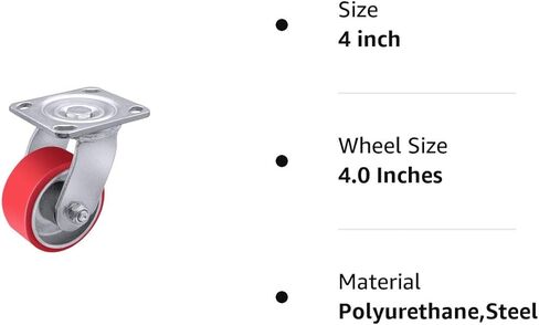 4"X 2" Heavy Duty Casters - Industrial Casters Polyurethane Caster with Strong Load-bearing Capacity 800 LB, Swivel Caster, Widely Used in Furniture,WorkBrench,Tool Box(1 Swivel) in Kuwait