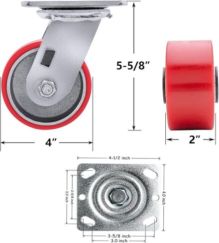 4"X 2" Heavy Duty Casters - Industrial Casters Polyurethane Caster with Strong Load-bearing Capacity 800 LB, Swivel Caster, Widely Used in Furniture,WorkBrench,Tool Box(1 Swivel) in Kuwait