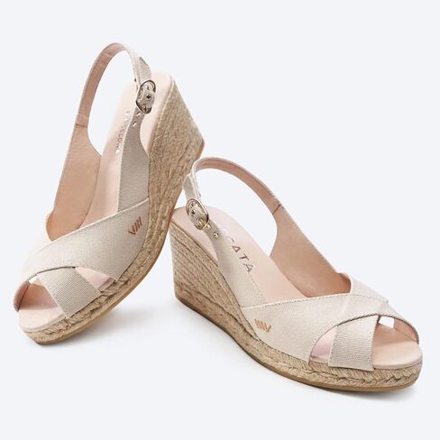 Viscata Llansa Canvas Wedge with Elegant Buckle Flattering 2 ½" Slingback Heel Women's Sandals with Breathable Organic Cotton Canvas and 100% Natural Jute Midsole for all Casual Occasions in Kuwait
