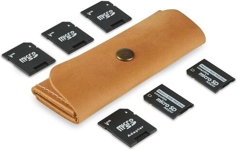 حامل بطاقات SD من الجلد، حافظة بطاقات SD، منظم حامل بطاقات Micro SD، حقيبة تخزين بطاقات SD، غطاء حافظة بطاقات الذاكرة، حافظة بطاقات ذاكرة السفر (بني عتيق) in Kuwait