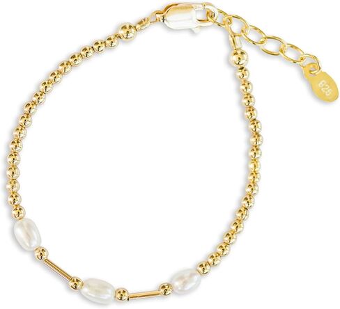 Children's 14K Gold-plated over Sterling Silver Bracelet with Cultured Pearls, Liquid Gold and Silver Accents for Babies, Toddlers, and Little Girls in Kuwait