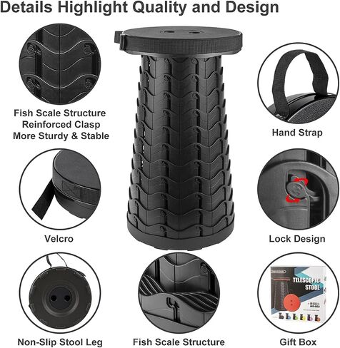 Sale Folding Retractable Chair, Portable Telescoping Stool, Lightweight Collapsible Camping Stool with Load Capacity 400lbs, Retractable Stool Seats Adults for Camping Fishing Hiking BBQ in Saudi Arabia