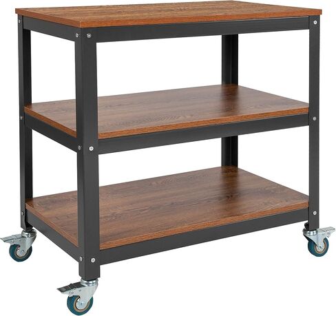 مجموعة Flash Furniture Livingston Collection عربة تخزين دوارة مقاس 30 بوصة مع عجلات معدنية بلمسة نهائية من خشب البلوط البني in Saudi Arabia