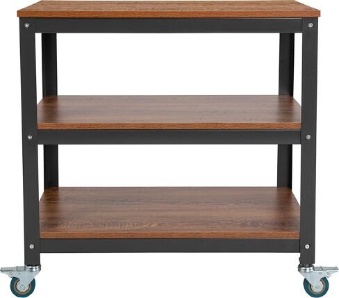 مجموعة Flash Furniture Livingston Collection عربة تخزين دوارة مقاس 30 بوصة مع عجلات معدنية بلمسة نهائية من خشب البلوط البني in Saudi Arabia