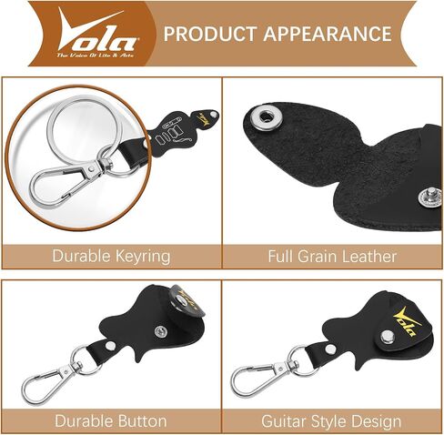 Vola Guitar Picks Holder Case Leather Guitar Pick Holder Keychain Plectrum Case Bag Picks Storage, Black in Saudi Arabia