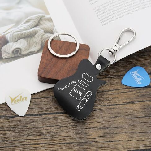 Vola Guitar Picks Holder Case Leather Guitar Pick Holder Keychain Plectrum Case Bag Picks Storage, Black in Saudi Arabia