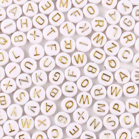 1200 قطعة 4 × 7 مللي متر خرز الأبجدية الأبيض مستدير أكريليك حرف ذهبي الخرز ، للأساور وصنع المجوهرات in Kuwait