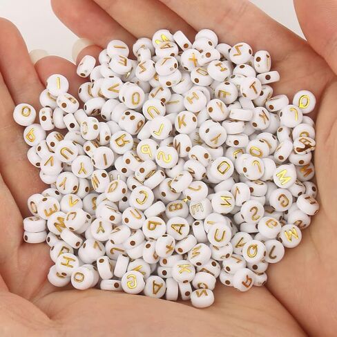 1200 قطعة 4 × 7 مللي متر خرز الأبجدية الأبيض مستدير أكريليك حرف ذهبي الخرز ، للأساور وصنع المجوهرات in Kuwait