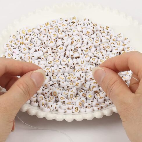 1200 قطعة 4 × 7 مللي متر خرز الأبجدية الأبيض مستدير أكريليك حرف ذهبي الخرز ، للأساور وصنع المجوهرات in Kuwait
