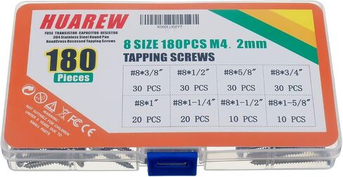 8 مقاسات 180 قطعة #8x3/8"-#8x1-5/8" M4.2 مم 304 من الفولاذ المقاوم للصدأ غاطسة مجموعة تصنيف براغي ذاتية اللولبة in Saudi Arabia
