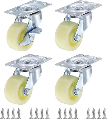 PATIKIL 2" Plate Swivel Caster Wheels, 4 Pack Silent Fixed Plate Casters with Screws Load Capacity 264Lbs for Furniture Cart Trolley Workbench, White(1 with Brake, 3 Without Brake) in Saudi Arabia