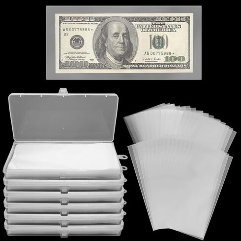 APACALI 500 قطعة من أكمام فاتورة الدولار مع 5 حافظة لهواة التجميع، حامل فاتورة الدولار البلاستيكي وأكمام مجموعة الأموال وأكمام الأوراق النقدية لتخزين جامعي in Kuwait
