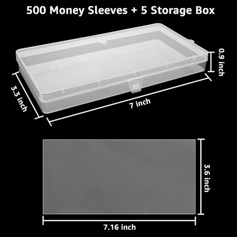 APACALI 500 قطعة من أكمام فاتورة الدولار مع 5 حافظة لهواة التجميع، حامل فاتورة الدولار البلاستيكي وأكمام مجموعة الأموال وأكمام الأوراق النقدية لتخزين جامعي in Kuwait