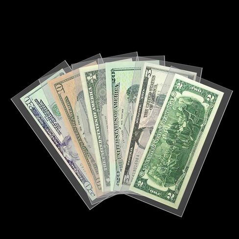 APACALI 500 قطعة من أكمام فاتورة الدولار مع 5 حافظة لهواة التجميع، حامل فاتورة الدولار البلاستيكي وأكمام مجموعة الأموال وأكمام الأوراق النقدية لتخزين جامعي in Kuwait
