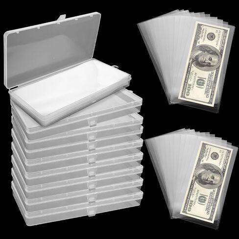 APACALI 500 قطعة من أكمام فاتورة الدولار مع 5 حافظة لهواة التجميع، حامل فاتورة الدولار البلاستيكي وأكمام مجموعة الأموال وأكمام الأوراق النقدية لتخزين جامعي in Kuwait