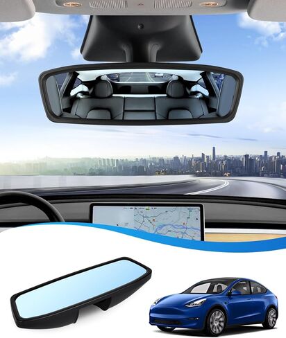 مرآة الرؤية الخلفية لملحقات Tesla Model Y 2020 2021 2022 2023 زاوية واسعة مضادة للوهج تقلل البقع العمياء داخل مرآة الرؤية الخلفية البانورامية قطعة واحدة (عدسة زرقاء) in Kuwait
