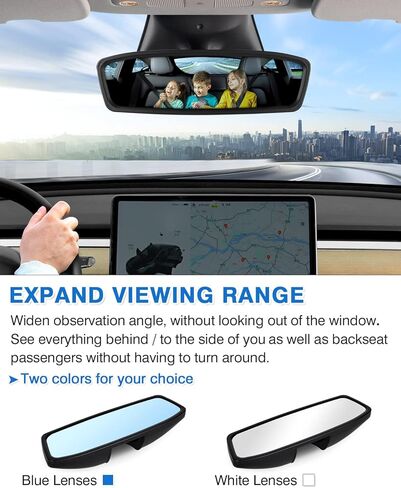 مرآة الرؤية الخلفية لملحقات Tesla Model Y 2020 2021 2022 2023 زاوية واسعة مضادة للوهج تقلل البقع العمياء داخل مرآة الرؤية الخلفية البانورامية قطعة واحدة (عدسة زرقاء) in Kuwait