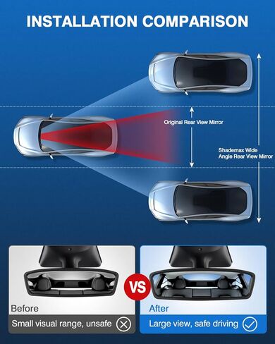 مرآة الرؤية الخلفية لملحقات Tesla Model Y 2020 2021 2022 2023 زاوية واسعة مضادة للوهج تقلل البقع العمياء داخل مرآة الرؤية الخلفية البانورامية قطعة واحدة (عدسة زرقاء) in Kuwait