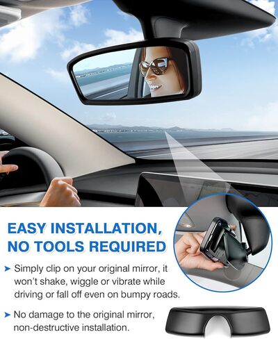 مرآة الرؤية الخلفية لملحقات Tesla Model Y 2020 2021 2022 2023 زاوية واسعة مضادة للوهج تقلل البقع العمياء داخل مرآة الرؤية الخلفية البانورامية قطعة واحدة (عدسة زرقاء) in Kuwait