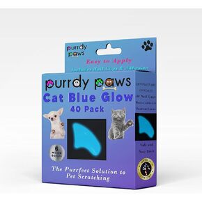 Purrdy Paws 6 Month Supply Soft Nail Caps for Cats Blue Glow in The Dark Large - Extra Adhesives