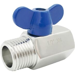 1/2" 304 Stainless Steel Mini Balls Valve 1/2 Inch NPT-Thread Small Shut-Off Valve Blue Handle Female x Male FxM (Pack of 1)