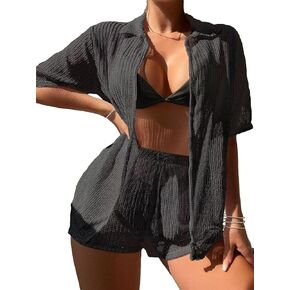 Women's Sheer Mesh Bathing Suit Triangle Halter Swimsuit Bikini Set Cover Up