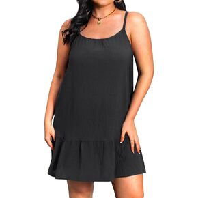 Pinup Fashion Women's Plus Size Cover Up Dress Summer Spaghetti Strap Casual Swing Beachwear