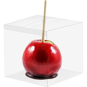 Bakbania 15 Pieces Clear Candy Apple Box 4 x 4 x 4 inch Clear Gift Boxes Favor Boxes with Hole Top for Ornaments Christmas, Wedding, Party