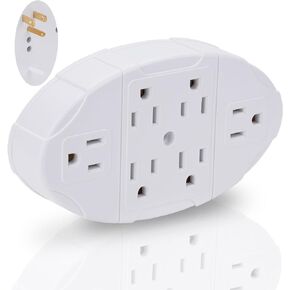 6 Outlet Extender, 3 Prong Electrical Outlet Splitter, Multi Plug Outlet, Easy Install, Grounded Wall Tap, Space Saving Design, 15A / 125V / 1875W, ETL Listed, White, for Home, Office, Garage