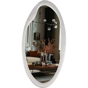 Irregular Wall Mirror-Asymmetrical Flannel Padded Wooden Frame Mirror for Living Room, Bedroom, Hallway,Dressing Room-Oval Cloud Vanity Mirror Decorative for Home & Office, 20"x38.5"Gray
