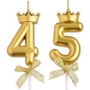 45th 54th Birthday Candles, Gold 54 45 Year Old Number Birthday Candles, Happy Birthday Party Cake Topper Decoration Gifts for Women Men