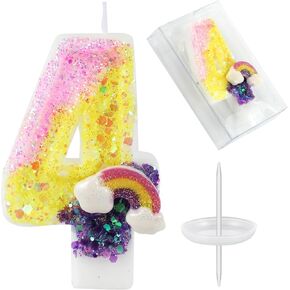 Birthday Number Candles for Cake,Pink Yellow Purple Sequin Gradient Color Number 0 Candle Cute Rainbow Candles Cake Topper for Anniversary Celebrations Supplies (Number 0)